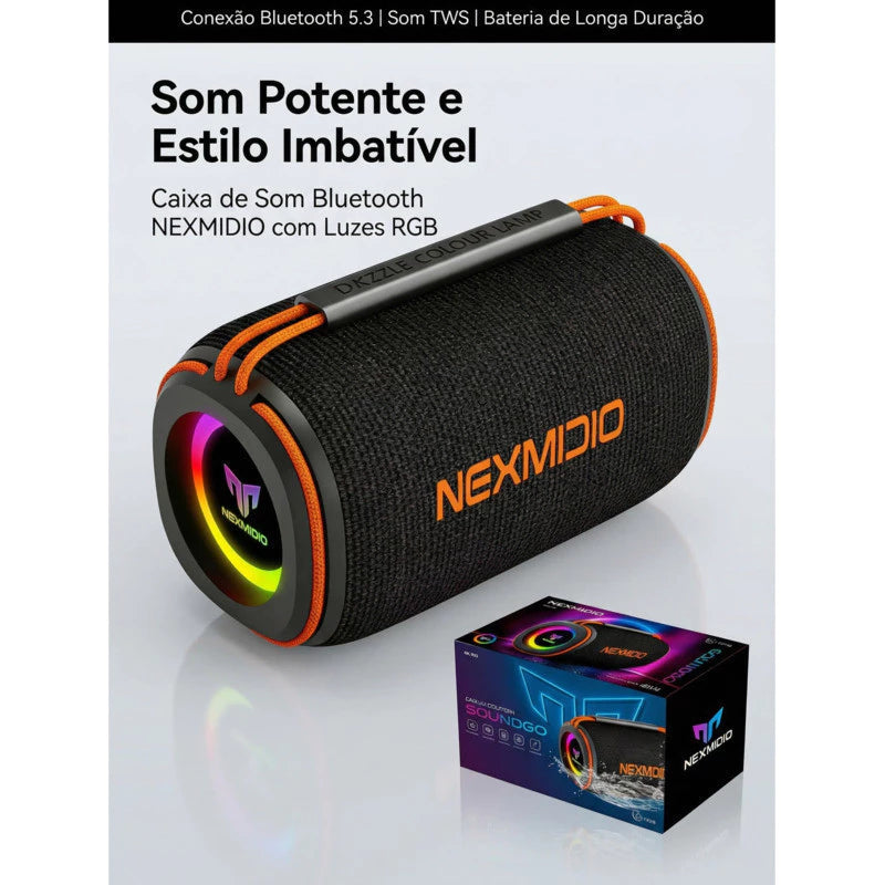 🎵 CAIXA DE SOM BLUETOOTH PORTÁTIL MD-B01 — SOM POTENTE + RGB + RESISTENTE À ÁGUA! 🔥